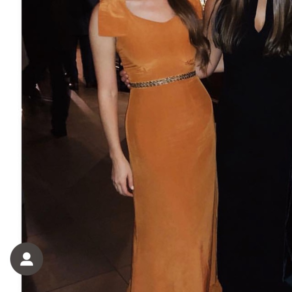 1930s gabardine orange gown with gold detail